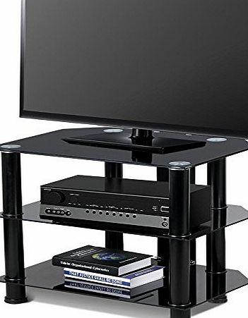 tinkertonk 3 Tier Small Black Glass Corner TV Stand Unit for 20 to 42 inch Flat Screen TVs