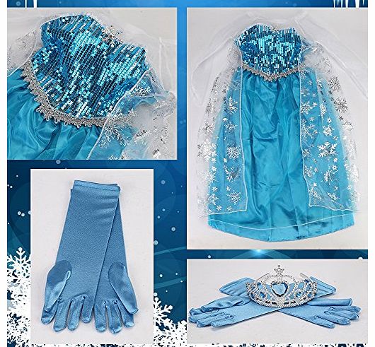 TKOOFN TOP DESIGN Kids Girls Disney Elsa Frozen Queen dress costume Princess Anna party tull Cosplay Cape Crown Size XL Y01001-02-XL