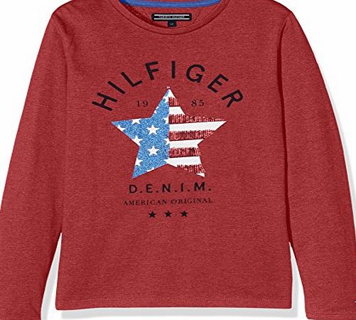 Tommy Hilfiger Girls Americana CN Knit L/S T-Shirt, Red-Rot (Chili Pepper 693), 12 Years