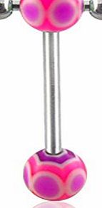 Tongue Bars Fancy UV Pink-Purple Spiders Web Ball and Micro Barbell with Ball - 14Gauge (1.6mm) 5/8`` (16mm) Length 316L Surgical Steel Tongue Bar