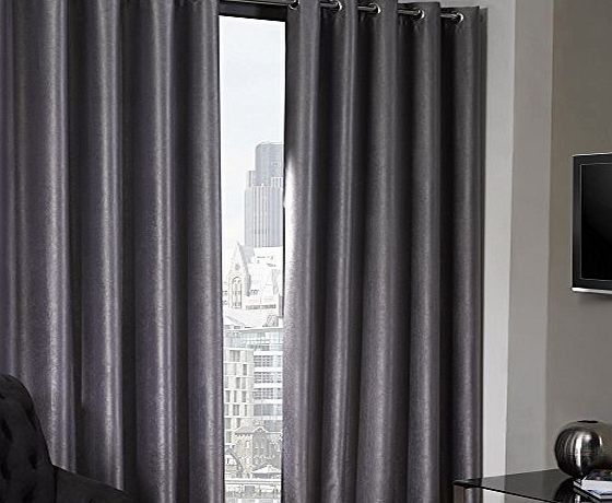 Tonys Textiles Luxury Textured Silver Grey Eyelet Ring Top Thermal Blackout Curtains (46`` Wide x 90`` Drop)