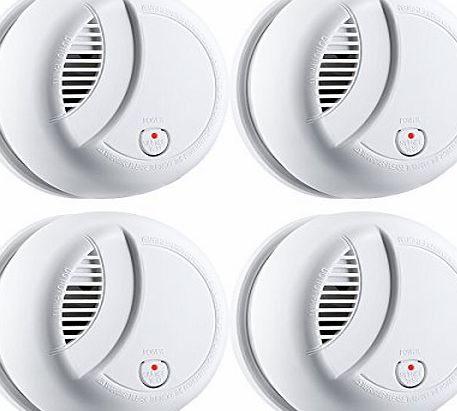 Topop Smoke Alarm Fire Detector, with Newest Photoelectric Sensor, 9V Battery, for House Bedroom Living Room Hotel School Warehouse etc(White, 4 Pack)