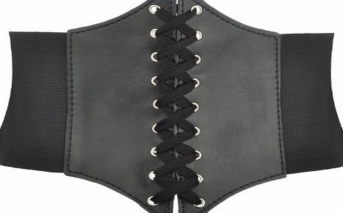 TopTie 7-Inch Wide Corset Waist Belt - Black,Large