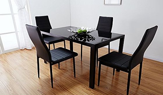 Toscana Black Glass Dining Table Set with 4 Faux Leather Chairs Brand New (Black)