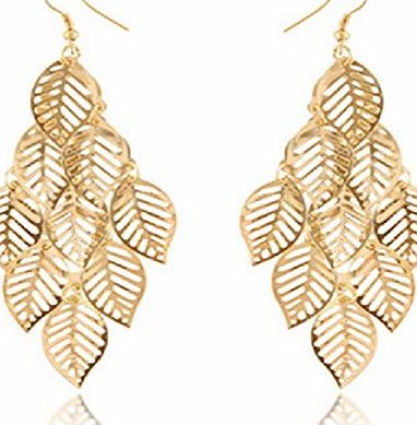 TR.OD Bohemia Style Nine Leaves Long Fashion Dangle Pendant Earring Hook Gold