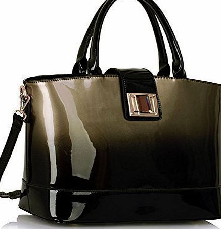 TrendStar Ladies Handbags Patent Womens Large Bags Shoulder Celebrity Designer Leather (Grey Shoulder Bag)
