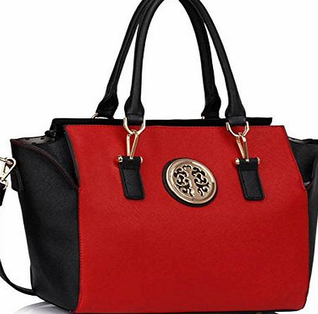 TrendStar Womens Shoulder Bags Ladies Handbags Designer New Celebrity Style Tote Large (Black/Red Shoulder Handbag