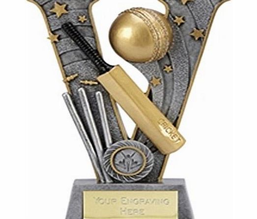 Trophy 5`` V Series Cricket Trophy Award with Cricket Bat and Ball plus Free Engraving up to 30 Letters