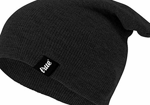 True Vision  Mens Charcoal Grey Beanie Hat - Wear as Slouch or Turn Cuff for Traditional Beanie Style - Soft amp; Comfortable One Size Fit - Winter Warm Knitted Acrylic - Unisex - Suitable for Men am