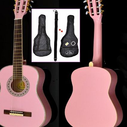ts-ideen  5288 - 1/2-Size Childrens Acoustic Classical Guitar for Age 6 - 9 Years - Pink - With Accessory Set Including Padded Guitar Car, Strap, Strings, Pitch Pipe and 2 Plectra