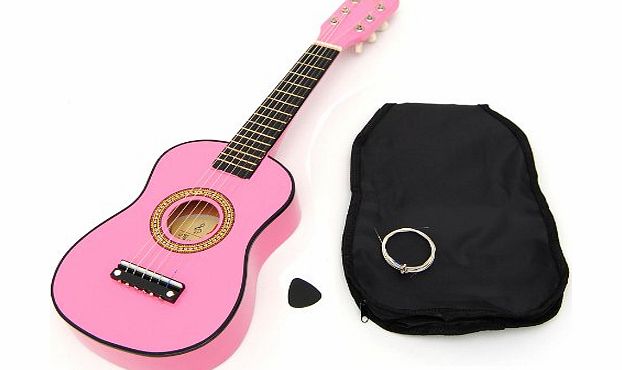 ts-ideen  Childrens Play Guitar Wooden 59 cm with Bag and Strings Pink