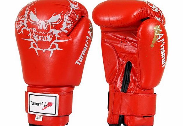 Genuine Cowhide Leather Boxing Gloves Professional Martial Arts Sparring Gloves, Red, 14 oz