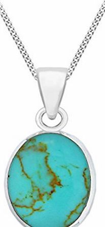 Tuscany Silver Sterling Silver Oval Turquoise Pendant on Chain Necklace of 46cm/18``
