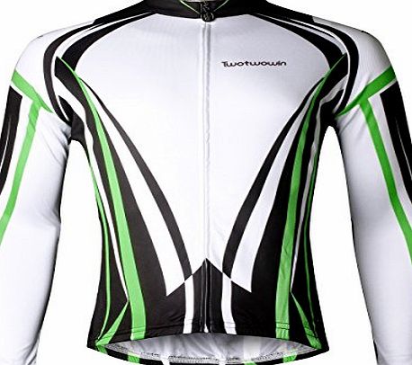 Twotwowin Cycling Jersey for Men Top Cool Design (Green Long Sleeve, Large)