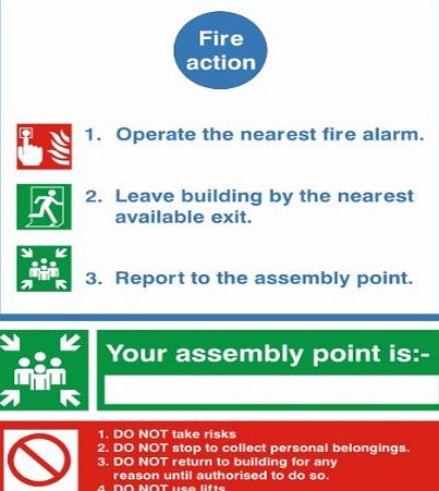 UK Fire Action Signs 3 Point Fire Action Sign Including Space To Write Location Of Assembly Point 150mm x 200mm - Self Adhesive (ACT.06W-SA)