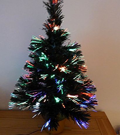 UK-Gardens 60cm 2ft Green Fibre Optic USB Christmas Tree Colour Changing With Multi-Coloured LED Lights- Office Desk Xmas Trees