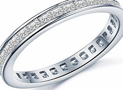 UK Sreema 925 Sterling Silver Full Princess Crystal Luxury Accent Love Forever Eternity Engagement Wedding Rings for women teenage girls, Size UK M J L K T N P Q R O I S V Z, with Gift Box, Ideal Gift For All