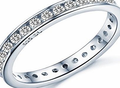 UK Sreema Brilliant Round Cut Eternity Ring - Full Simulated Diamond CZ Crystal Eternity Ring Style - Full Eternity White Gold Look Sterling Silver - Sizes I - T...