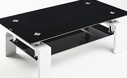 UKCOFFEETABLES Contemporary High Gloss Designer Rectangle Coffee Table (BLACK - WHITE LEGS)