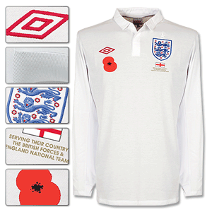 Umbro 09-11 England Home L/S Shirt   Poppy and British Forces Patch (includes andpound;5 donation to Briti