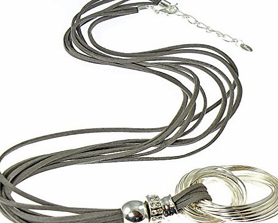 Unique Gifts On The Web Chunky silver crystal bead loop ring pendant grey suede strand fashion jewellery long necklace