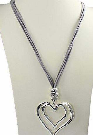 Unique Gifts On The Web Chunky silver heart pendant amp; cubic zirconia dress wear suede fashion costume jewellery necklace