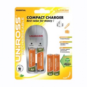 Uniross Compact Charger   4 X AA Pre-Charged