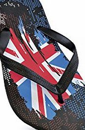 Universal Textiles Mens GB Union Jack Flag Paint Print Flip Flops (UK 9-10, EUR 43-44) (Black/Red/Blue)