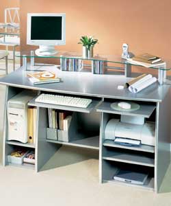 Aluminium Effect Desk with Glass Shelf