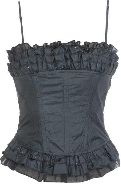 ArabellaCrinkle effect taffeta boned bustier with ruffle and sequin detail. Zip closure at side98 po