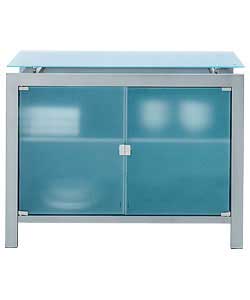 Silver effect metal and frosted glass sideboard.2 glass display doors. 4 internal shelves, 2 are