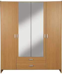 Unbranded Capella 4 Door 2 Drawer Mirrored Wardrobe - Oak