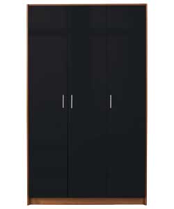 Unbranded Caspian 3 Door Wardrobe - Black Gloss with Beech