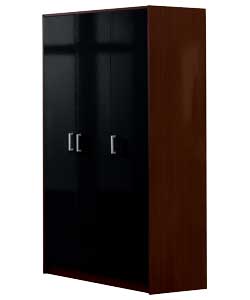 Unbranded Caspian 3 Door Wardrobe - Black Gloss with Wenge