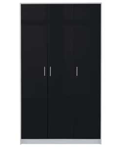 Unbranded Caspian 3 Door Wardrobe - Black Gloss with White