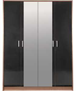 Unbranded Caspian 4 Door Mirrored Wardrobe - Black and