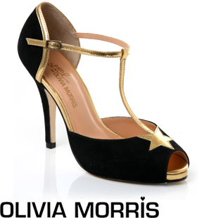 Suede court shoe with gold star detail, peep-toe and thin T-bar strap. The Cloone courts have a buck