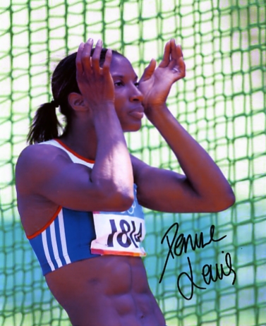 Signed in black pen by Denise Lewis. Certificate Of Authenticity no. 0480000043