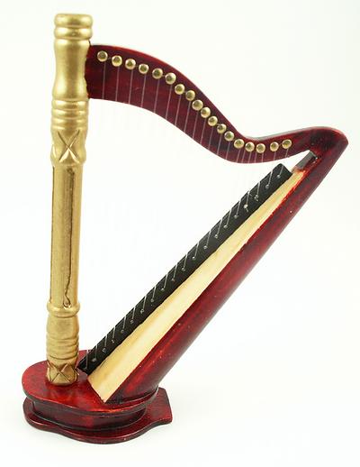 Dolls House Miniature Mahogany Harp