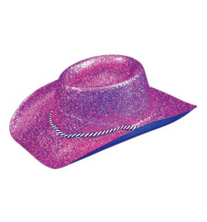 Glitter Cowboy hat, seen here in purple and part of a range of different colours. Great for a group 