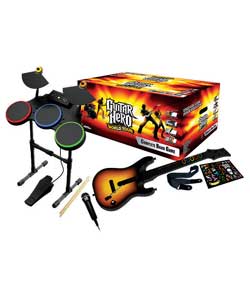 Complete band game with state of the art wireless instruments including Guitar, Drums and Microphone