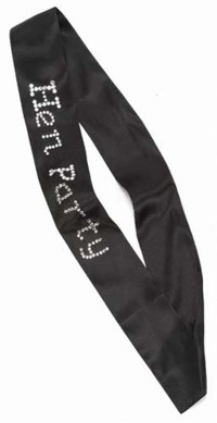 Hen party sash with diamante. As simple and classic as a little black dress, in fact it will go with