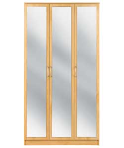 Unbranded Impressions 3 Door Mirrored Wardrobe - Beech