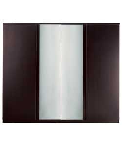 Kolari Chocolate 4-Door Wardrobe with 2 Mirrors