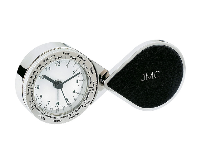 Unbranded Leather/Stainless Steel Travel Clock, Black - Plain
