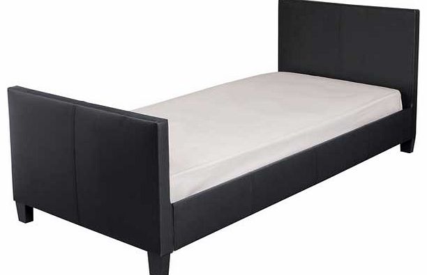 With a modern design. this Lilah bed frame is upholstered in black leather effect with a high risen headboard and footboard. A great choice if you want to bring a contemporary feel to your home. Part of the Lilah collection. Upholstered frame finish.