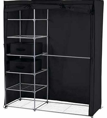 Unbranded Metal and Polycotton Double Wardrobe - Black