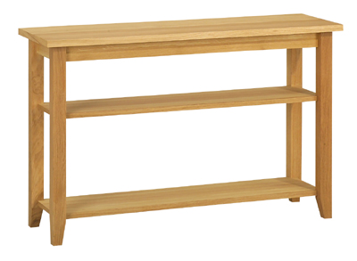 OAK VENEER CONSOLE TABLE FINISHED IN A NATURAL OIL FINISH. THIS ITEM IS SUPPLIED FLAT PACKED