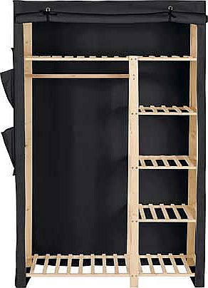 Unbranded Polycotton and Pine Wood Double Wardrobe - Black