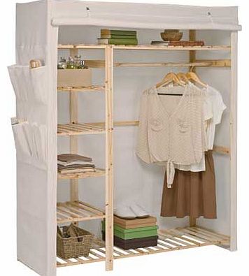 Unbranded Polycotton and Pine Wood Triple Wardrobe - Cream